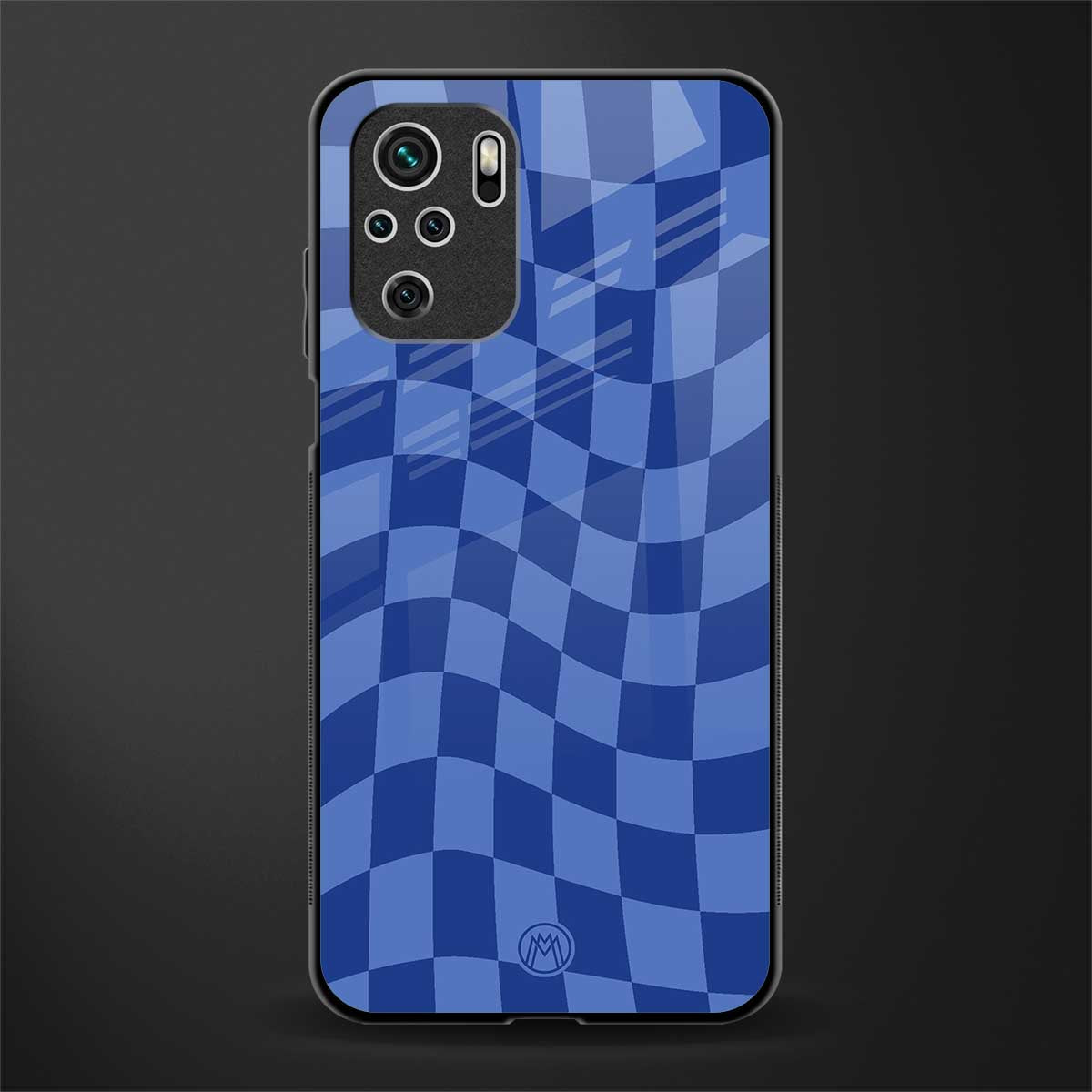 blue trippy check pattern glass case for redmi note 10 image