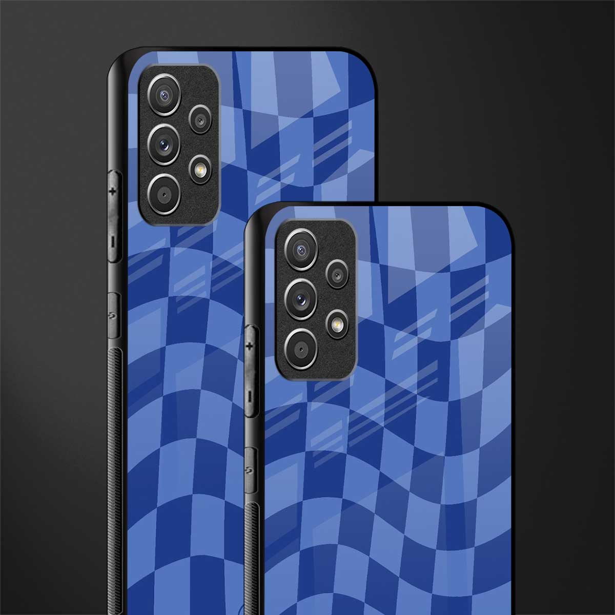 blue trippy check pattern glass case for samsung galaxy a72 image-2