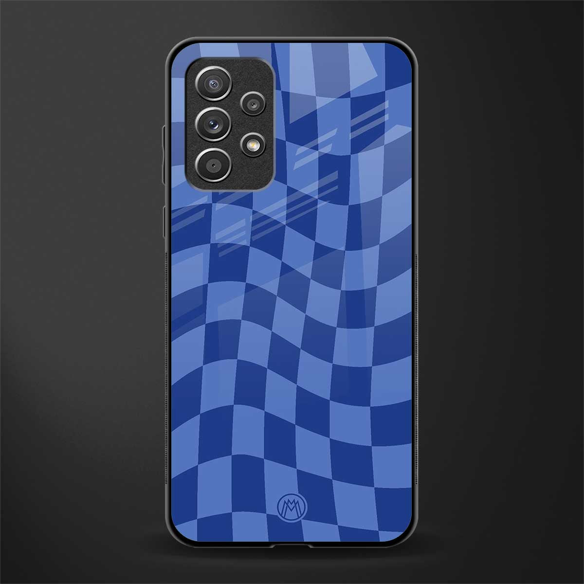 blue trippy check pattern glass case for samsung galaxy a72 image