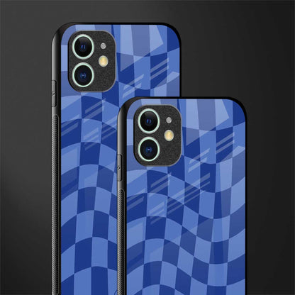 blue trippy check pattern glass case for iphone 12 image-2