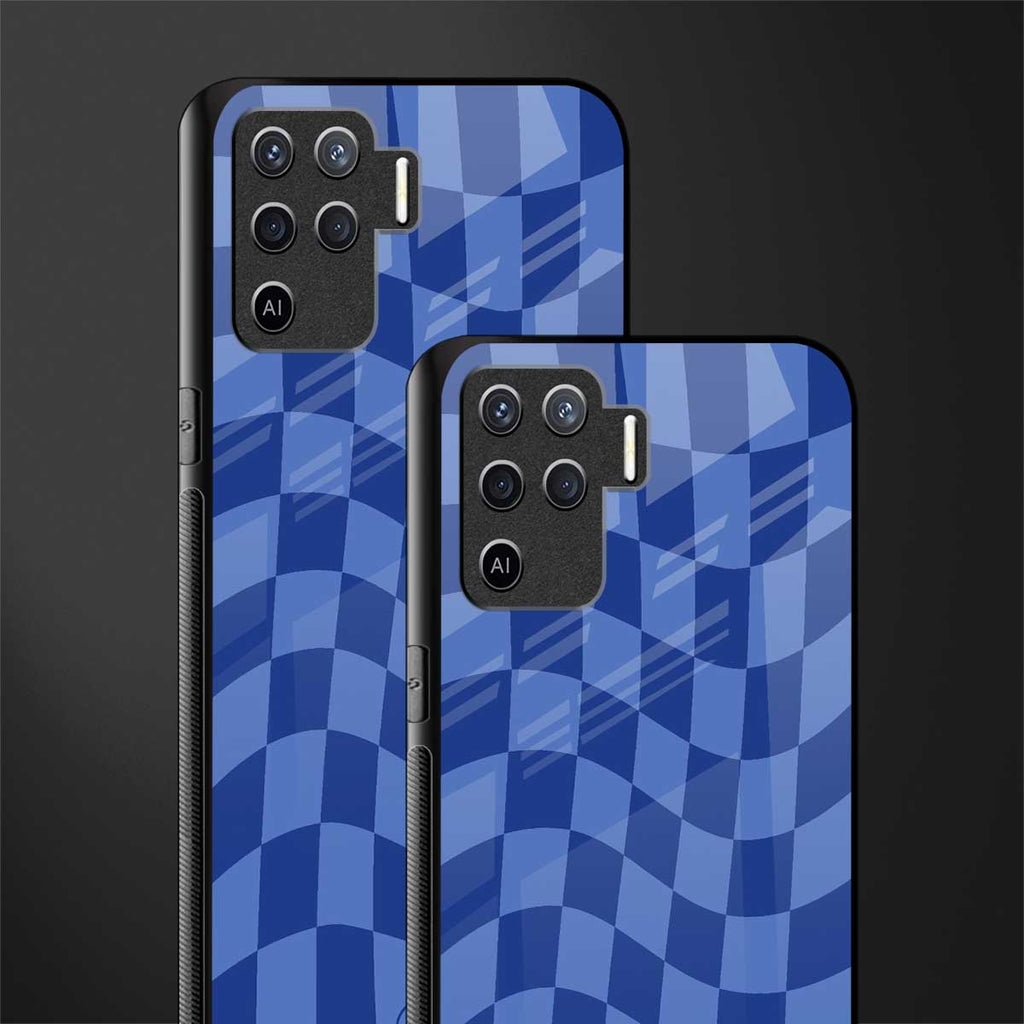 blue trippy check pattern glass case for oppo f19 pro image-2
