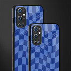 blue trippy check pattern glass case for oneplus 9 pro image-2