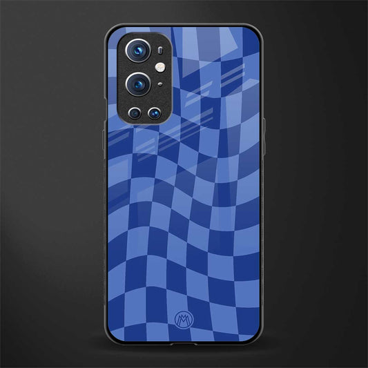 blue trippy check pattern glass case for oneplus 9 pro image