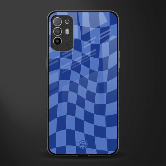 blue trippy check pattern glass case for oppo f19 pro plus image