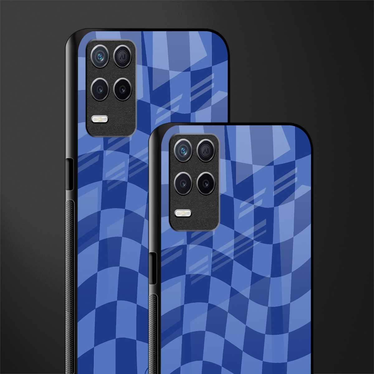blue trippy check pattern glass case for realme 8 5g image-2