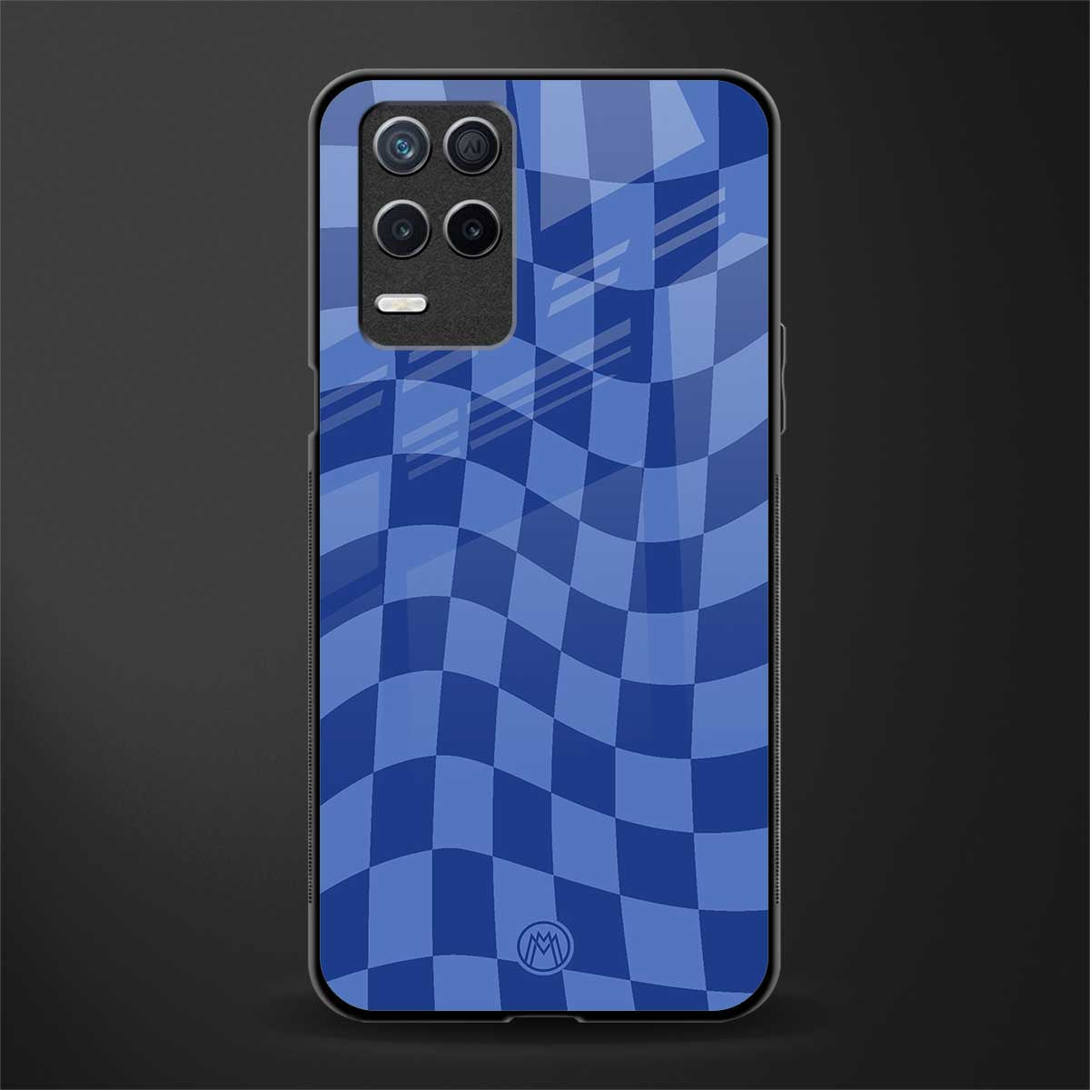 blue trippy check pattern glass case for realme 8 5g image