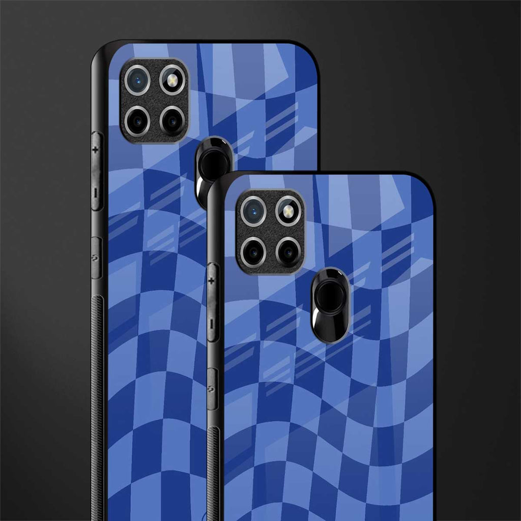 blue trippy check pattern glass case for realme c21 image-2