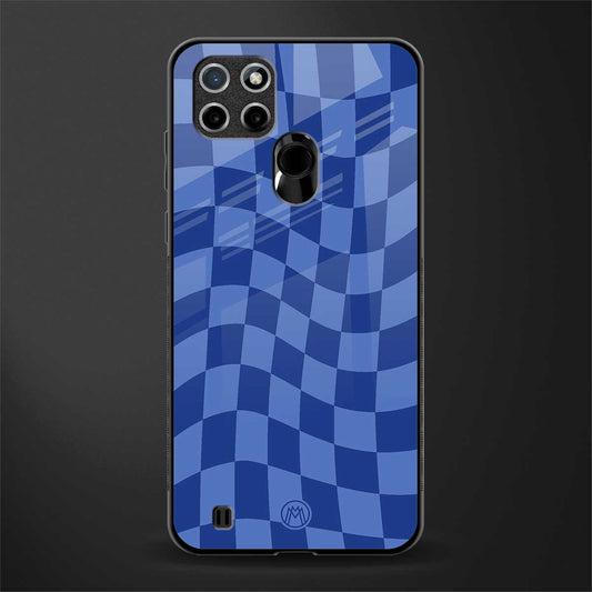blue trippy check pattern glass case for realme c21 image