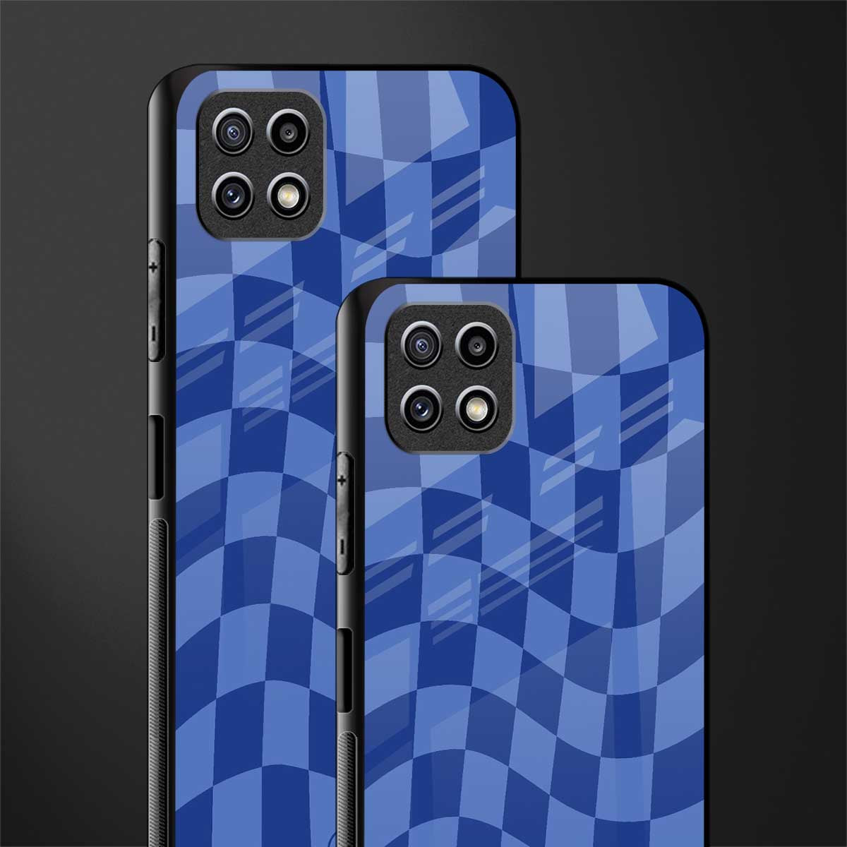 blue trippy check pattern glass case for samsung galaxy a22 5g image-2