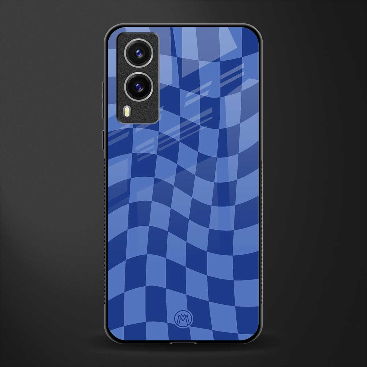 blue trippy check pattern glass case for vivo v21e 5g image