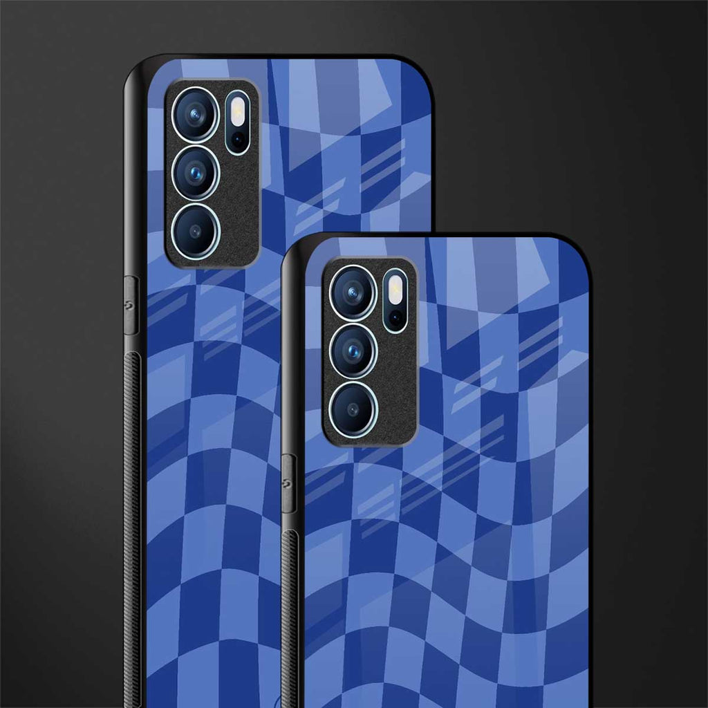 blue trippy check pattern glass case for oppo reno6 5g image-2