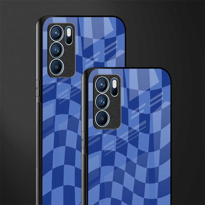 blue trippy check pattern glass case for oppo reno6 5g image-2