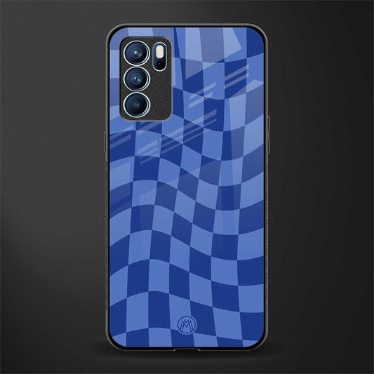 blue trippy check pattern glass case for oppo reno6 5g image