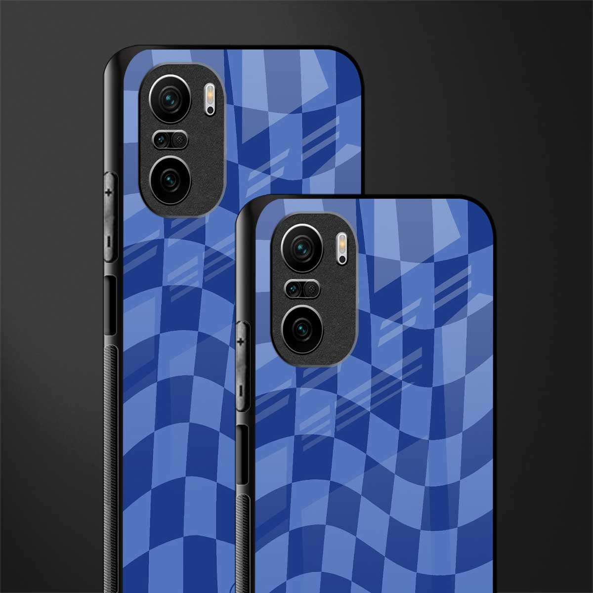 blue trippy check pattern glass case for mi 11x 5g image-2