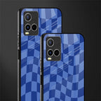 blue trippy check pattern glass case for vivo y21s image-2