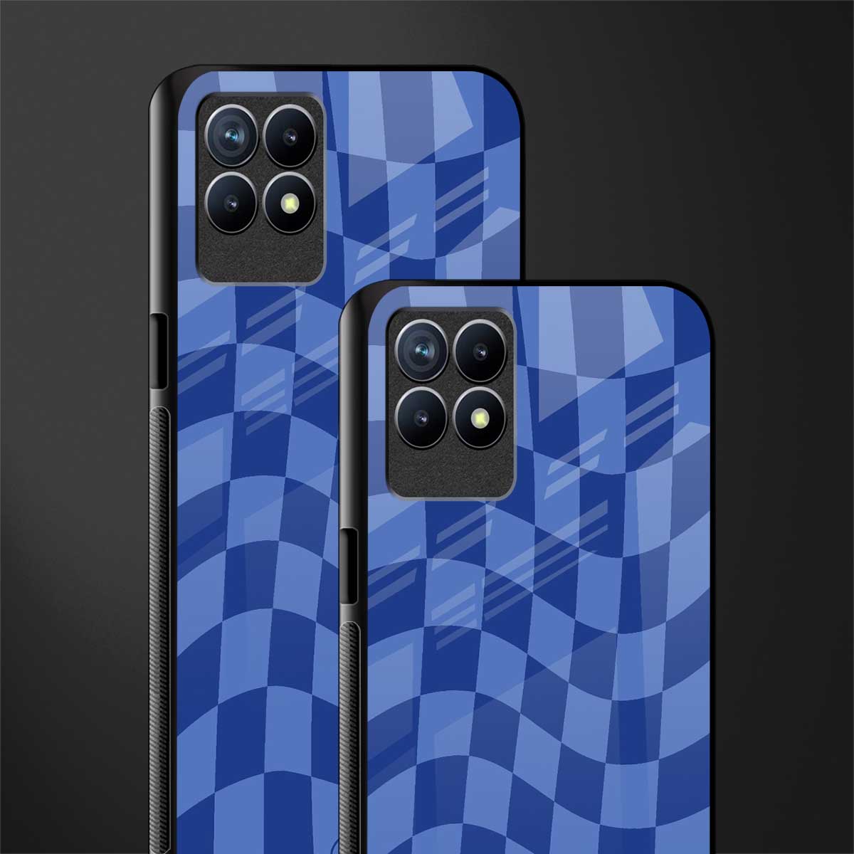 blue trippy check pattern glass case for realme 8i image-2
