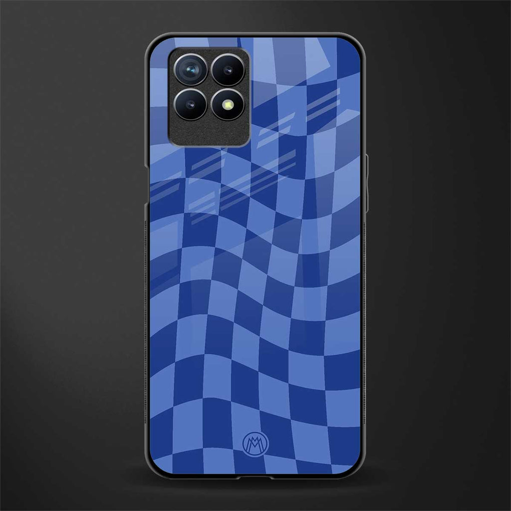 blue trippy check pattern glass case for realme 8i image