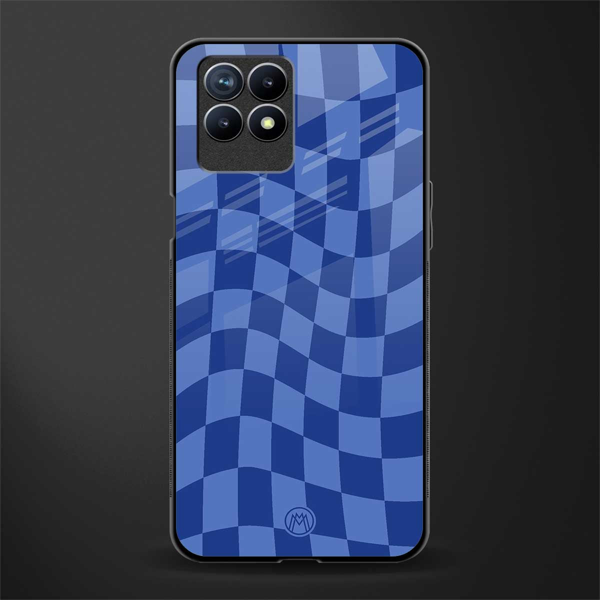 blue trippy check pattern glass case for realme 8i image