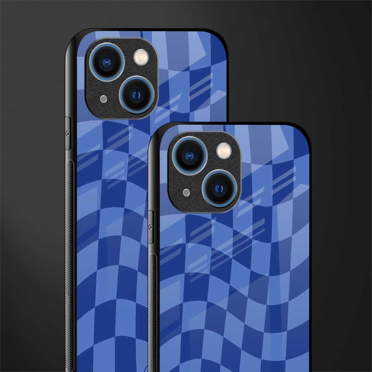 blue trippy check pattern glass case for iphone 13 mini image-2