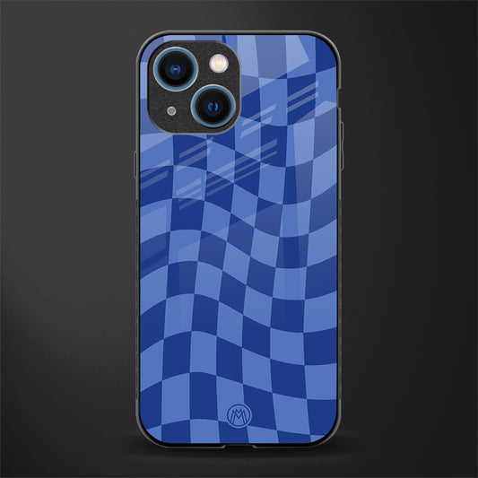 blue trippy check pattern glass case for iphone 13 mini image