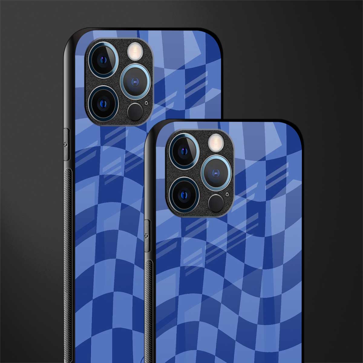 blue trippy check pattern glass case for iphone 12 pro image-2