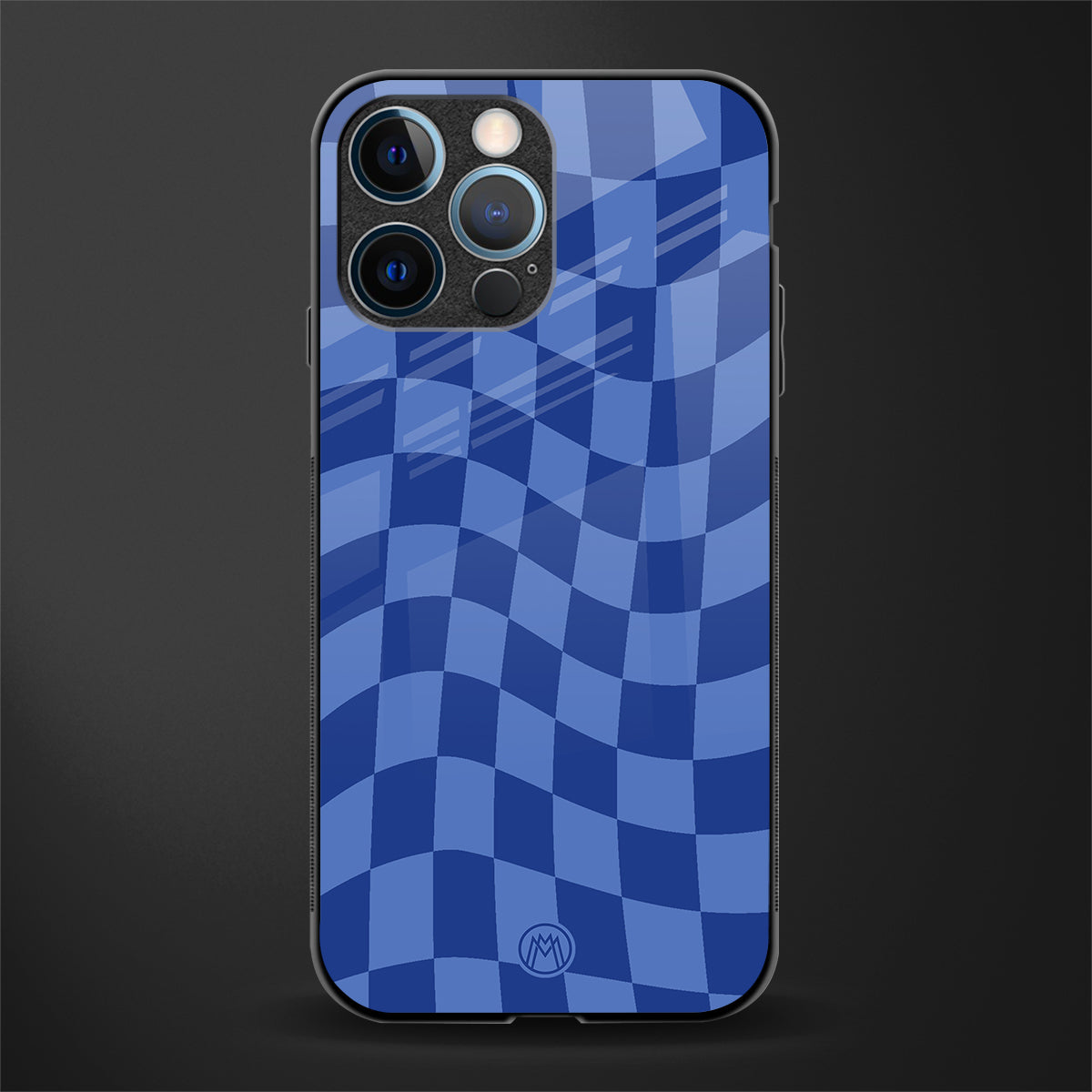 blue trippy check pattern glass case for iphone 12 pro image