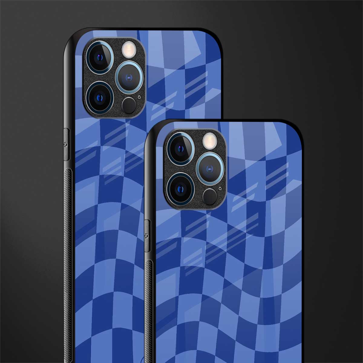 blue trippy check pattern glass case for iphone 12 pro max image-2