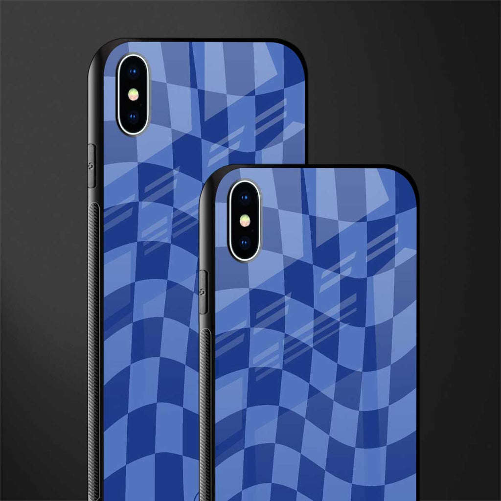 blue trippy check pattern glass case for iphone xs max image-2