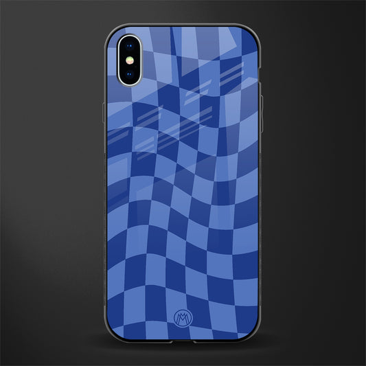 blue trippy check pattern glass case for iphone xs max image