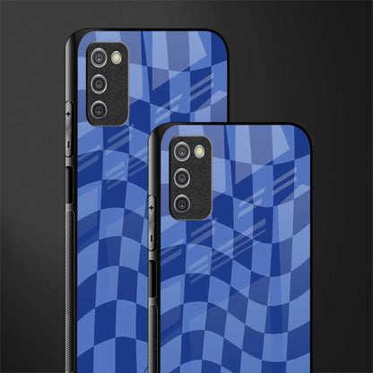 blue trippy check pattern glass case for samsung galaxy a03s image-2