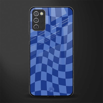 blue trippy check pattern glass case for samsung galaxy a03s image