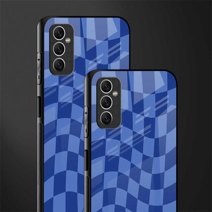 blue trippy check pattern glass case for samsung galaxy m52 5g image-2