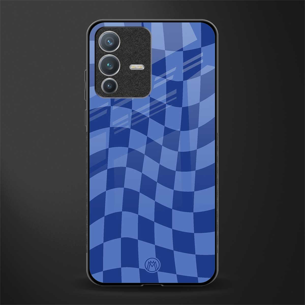 blue trippy check pattern glass case for vivo v23 pro 5g image