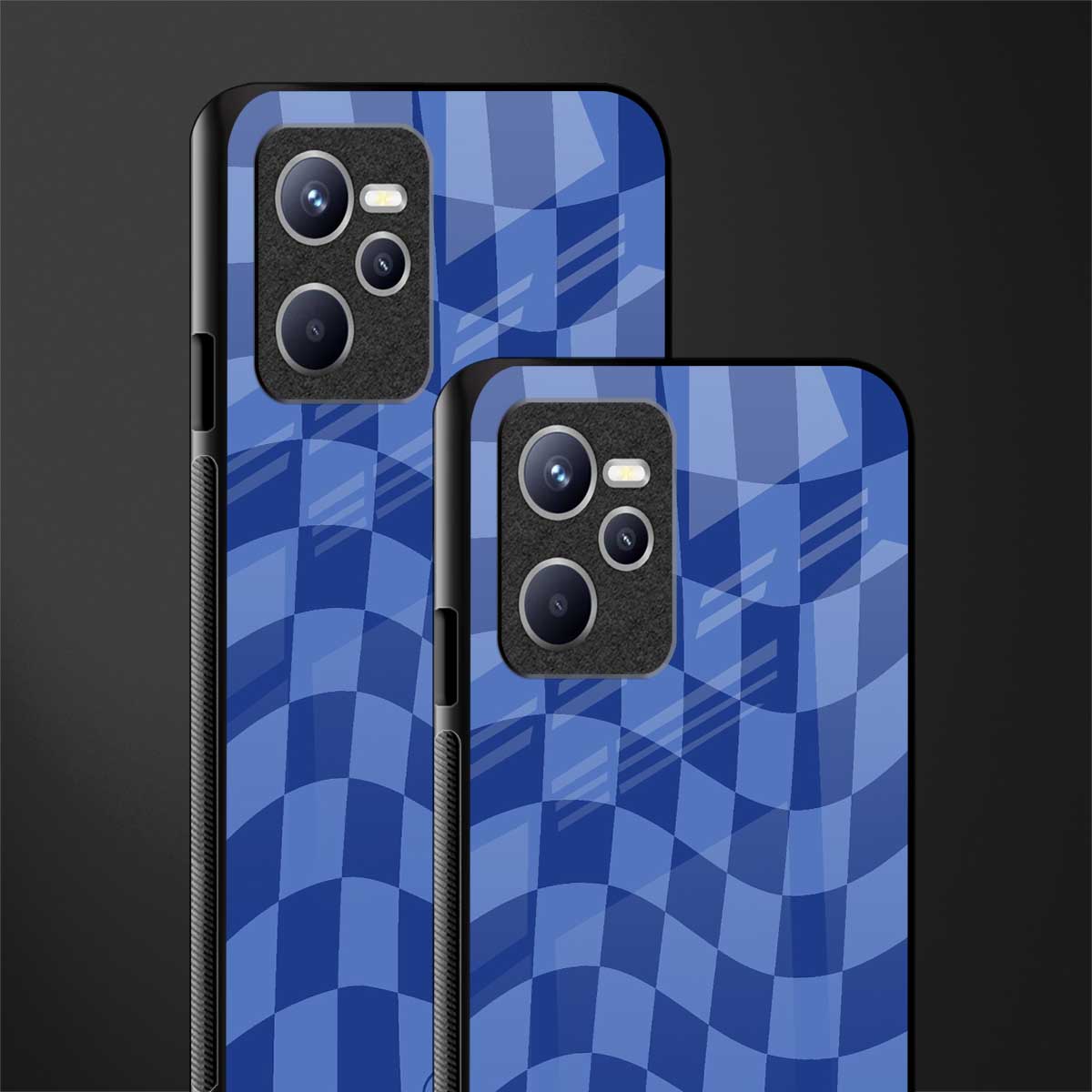 blue trippy check pattern glass case for realme c35 image-2