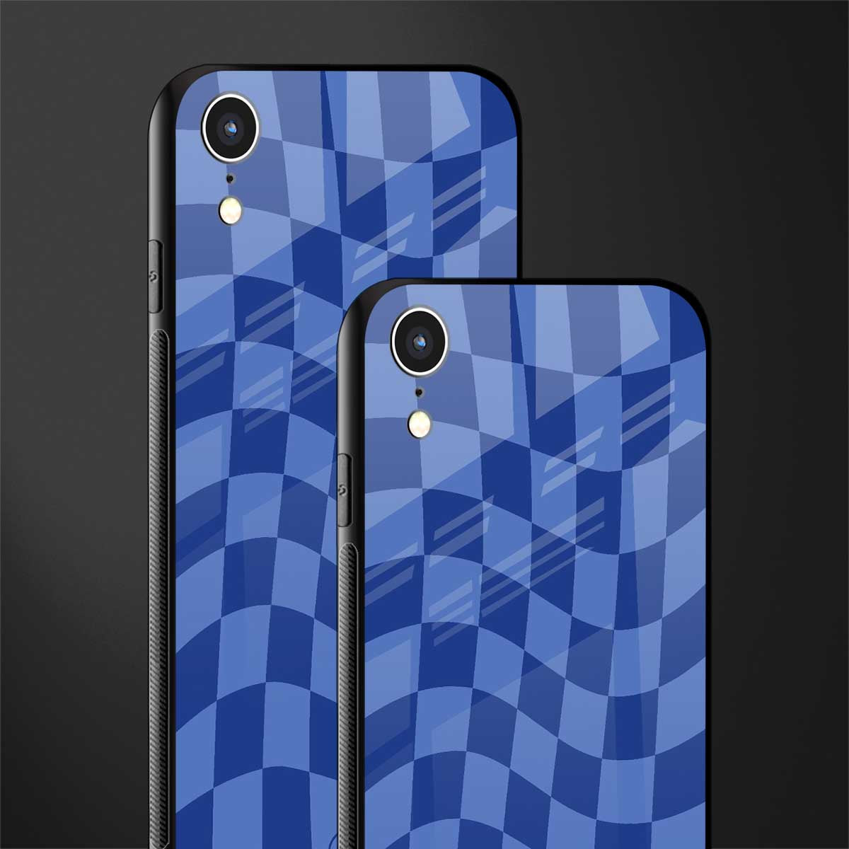 blue trippy check pattern glass case for iphone xr image-2