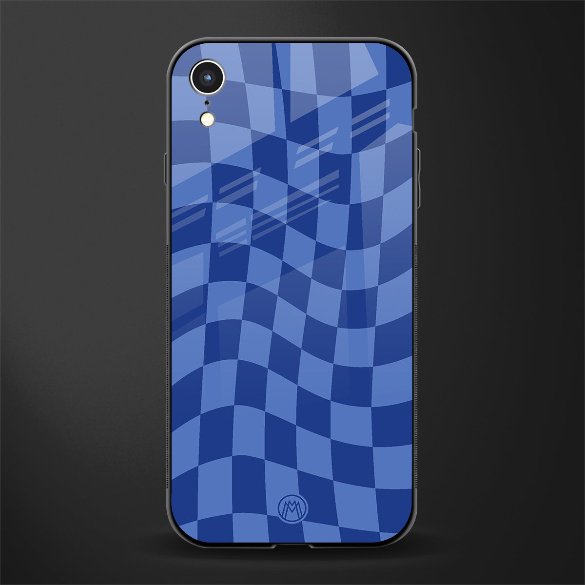 blue trippy check pattern glass case for iphone xr image