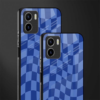 blue trippy check pattern glass case for vivo y15s image-2
