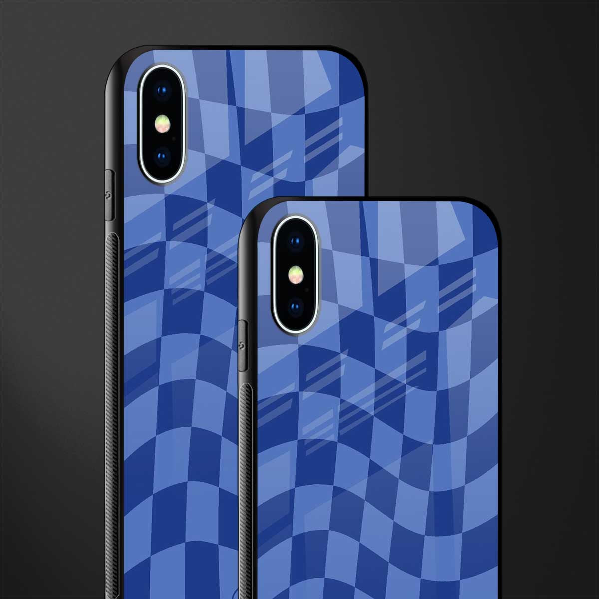 blue trippy check pattern glass case for iphone xs image-2
