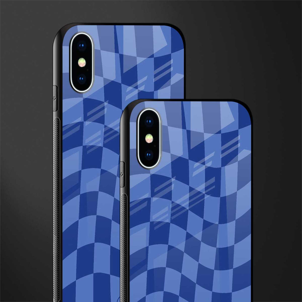 blue trippy check pattern glass case for iphone x image-2