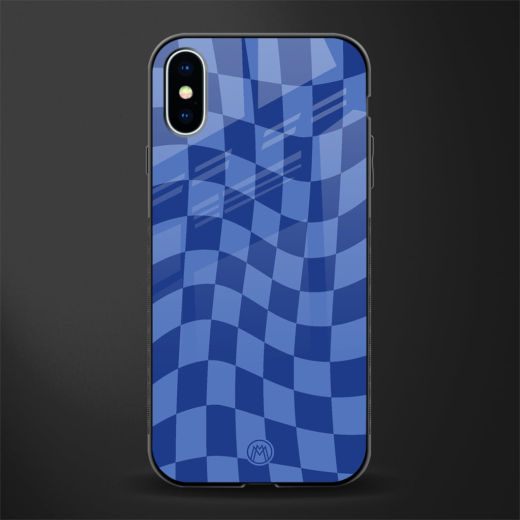 blue trippy check pattern glass case for iphone xs image
