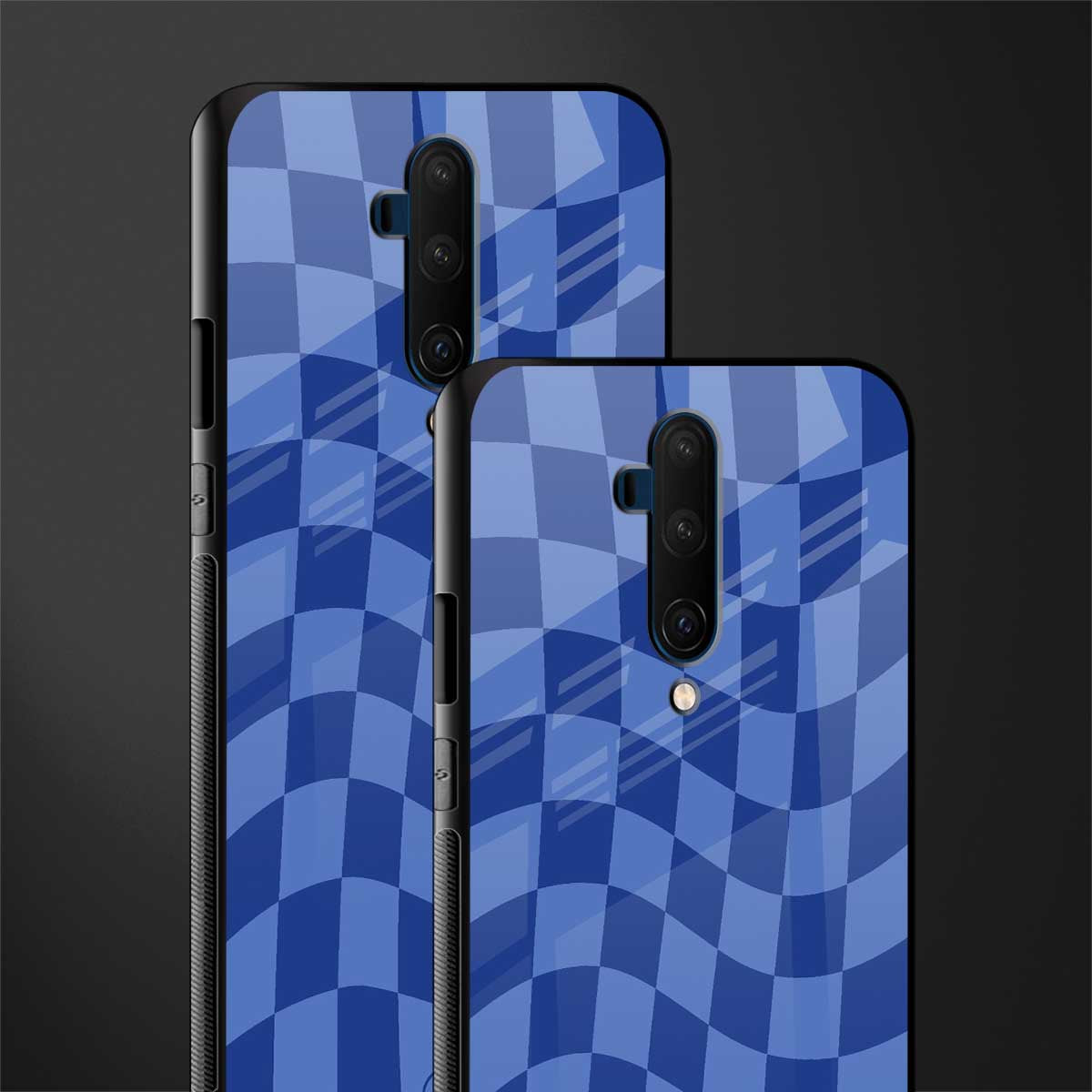 blue trippy check pattern glass case for oneplus 7t pro image-2