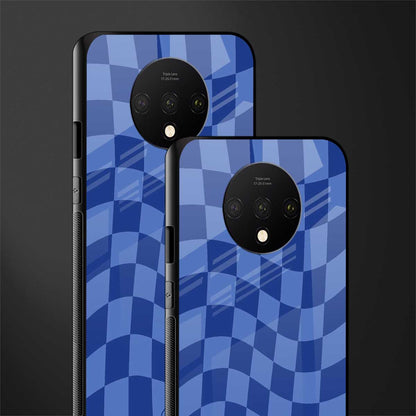 blue trippy check pattern glass case for oneplus 7t image-2