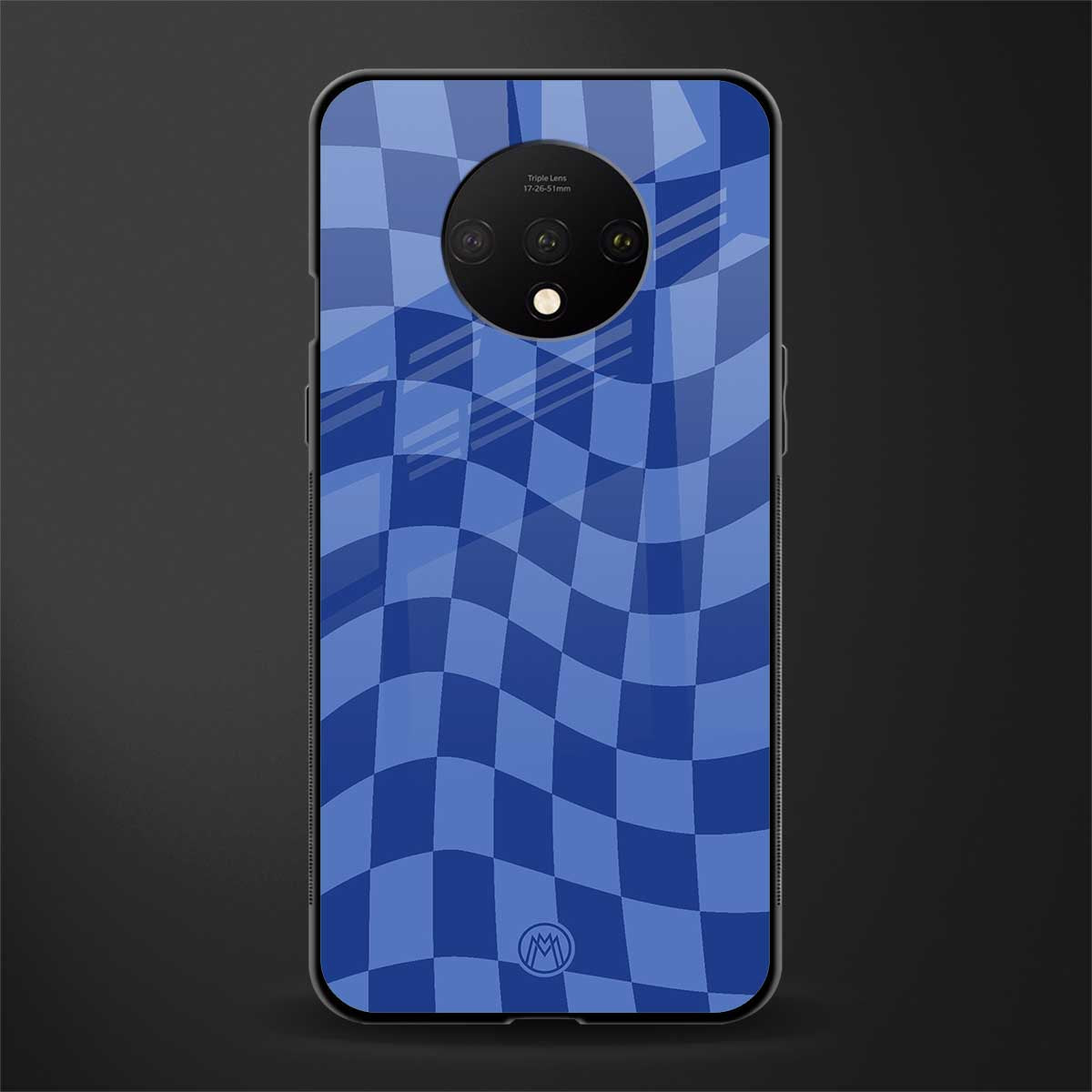 blue trippy check pattern glass case for oneplus 7t image