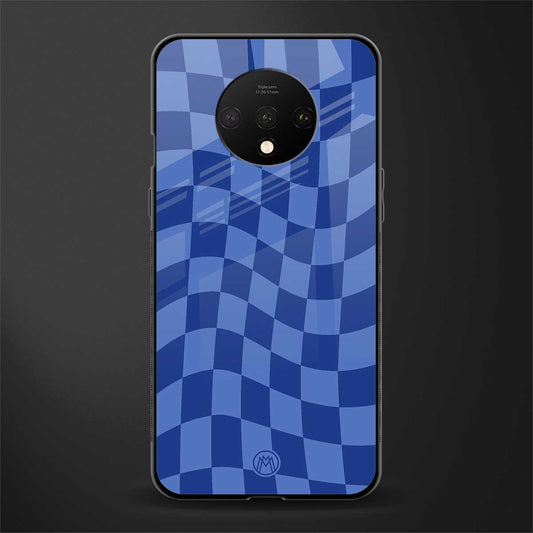 blue trippy check pattern glass case for oneplus 7t image