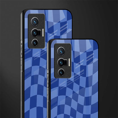 blue trippy check pattern glass case for vivo x70 image-2