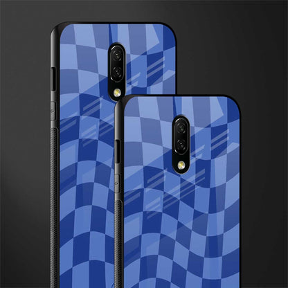 blue trippy check pattern glass case for oneplus 7 image-2
