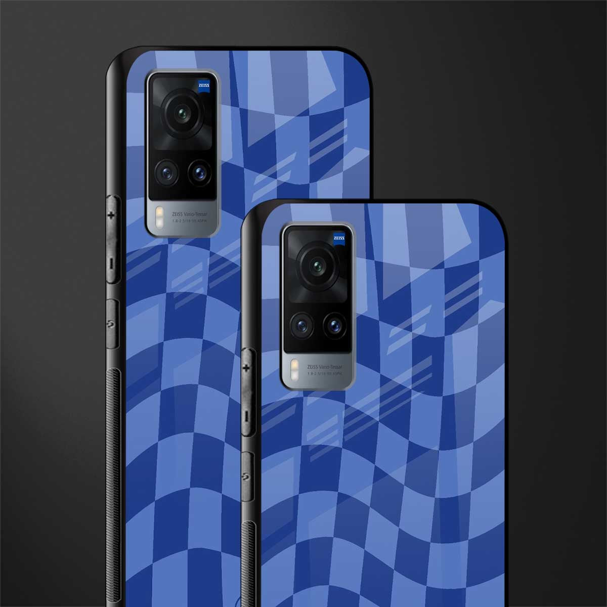 blue trippy check pattern glass case for vivo x60 image-2