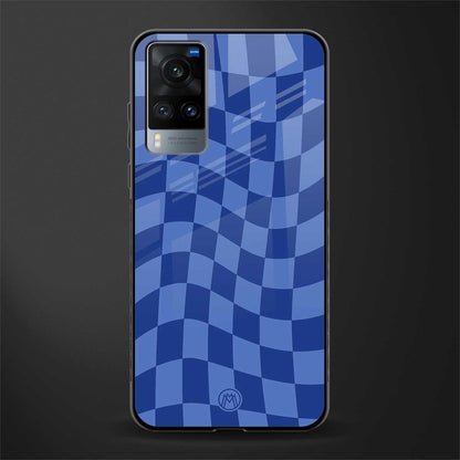 blue trippy check pattern glass case for vivo x60 image