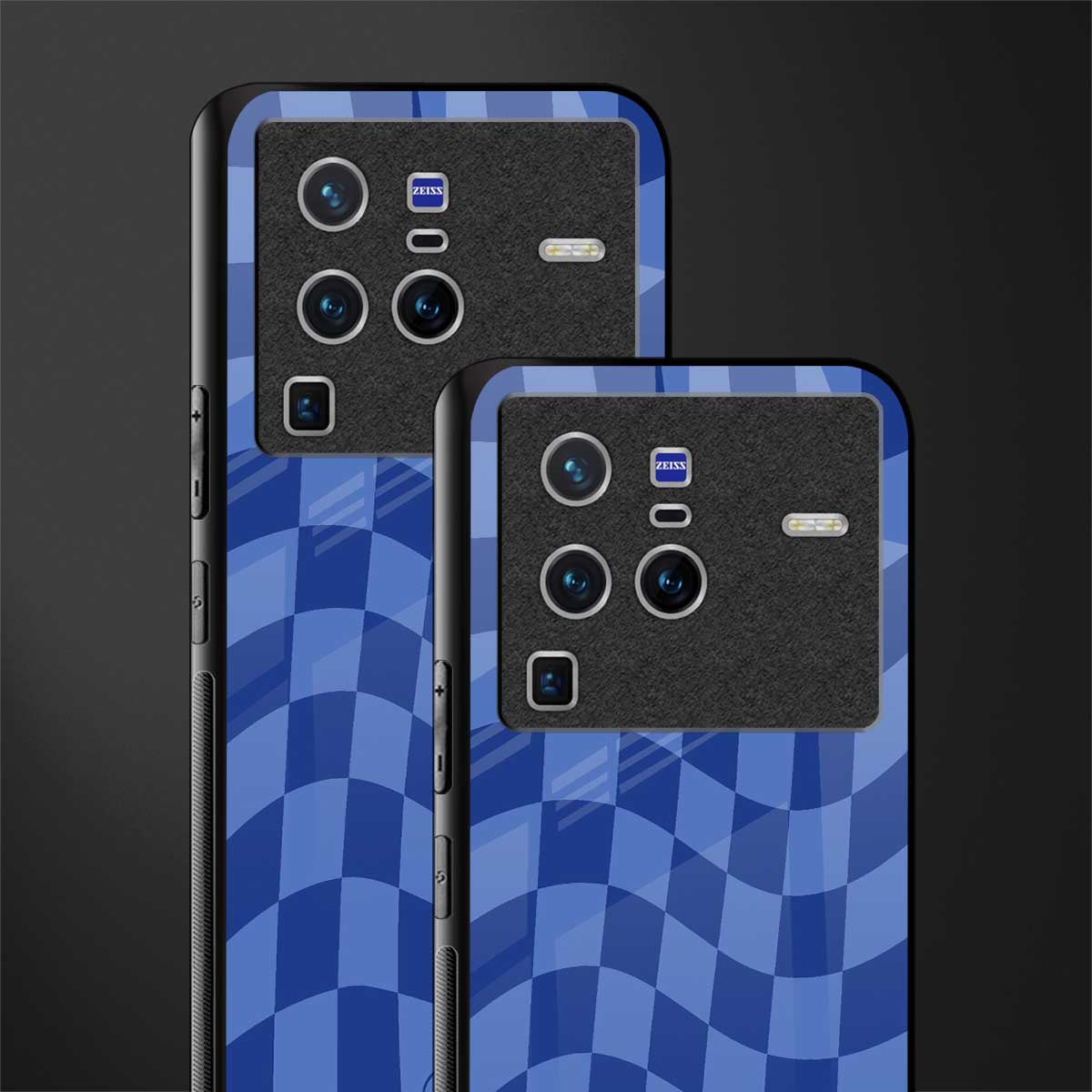 blue trippy check pattern glass case for vivo x80 pro 5g image-2
