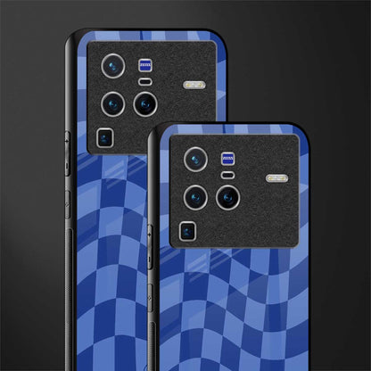 blue trippy check pattern glass case for vivo x80 pro 5g image-2